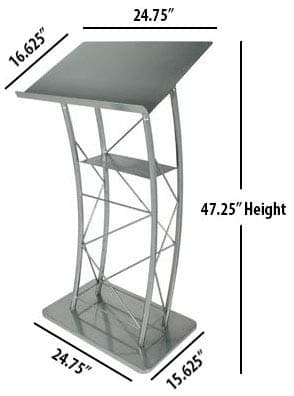 Kingdom KML2S Large Curved Lectern with Shelf, Stand Up Church Pulpit, Slanted Lectern, Conference Podium for Speakers, Speeches, and Other Occasions- Truss Lectern, Silver Powder Coat Finish, Metal