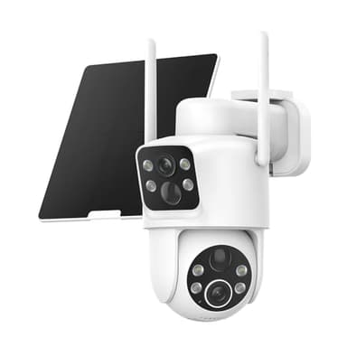 Dual Lens Solar Security Cameras Wireless Outdoor, 2K Full HD Video, 360° View Pan/Tilt Home Security Camera with Color Night Vision, Easy to Install, PIR Alarm, 2.4GHz WiFi