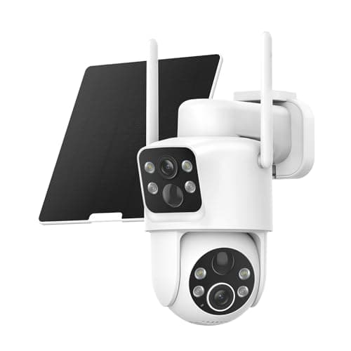 Dual Lens Solar Security Cameras Wireless Outdoor, 2K Full HD Video, 360° View Pan/Tilt Home Security Camera with Color Night Vision, Easy to Install, PIR Alarm, 2.4GHz WiFi