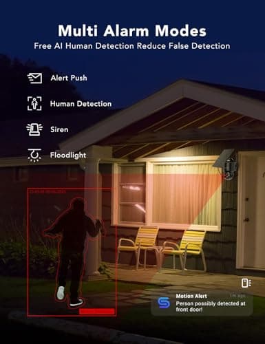 2K Solar Security Cameras Wireless Outdoor, 360°PTZ Battery Powered Cameras for Home Security, 2.4G WiFi Outdoor Camera with Color Night Vision, IP66 Waterproof, Motion Sensor Alarm, Black，2Pack