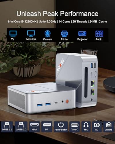 Gaming Mini PC, Intel i9-12900HK (14C/20T), 32GB RAM, 1TB SSD, Dual 2.5G LAN, Triple 8K UHD Display, WiFi 6E, BT5.2, HDMI/DP/Type-C, PS3 Emulator | Mini Desktop Computer for Business/Home
