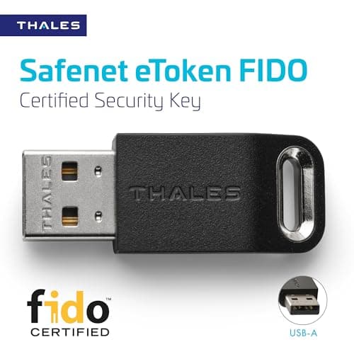 Thales - SafeNet eToken FIDO - FIDO2 Certified Security Key - Passwordless Phishing-Resistant Authentication for Web Apps, Devices & Desktops - USB-A