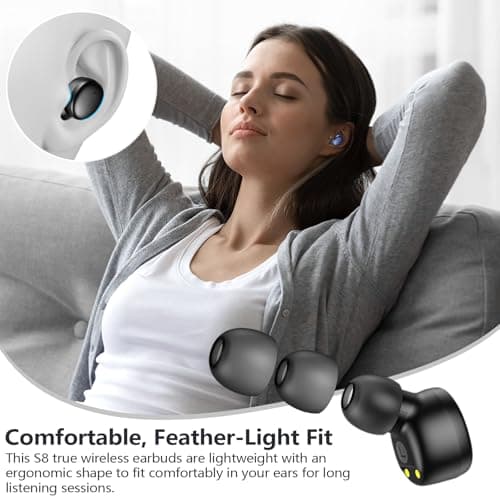 MOZOTER S8 Mini Wireless Earbuds Bluetooth 5.3 in Ear Light-Weight Headphones,60Hrs Playtime Ear Buds with Charging Case,Smart Ring,Fitness Tracker Premium Sound with Deep Bass for Sport-Black