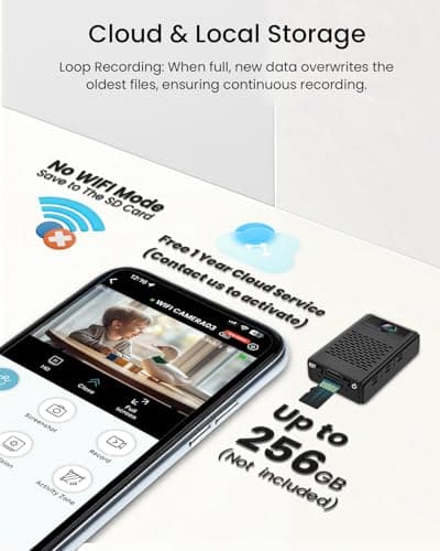 Mini Security Camera, Nanny Cam with 180°Rotating Lens, Free Cloud & SD Storage, 4K WiFi Wireless Surveillance, No WiFi Recording, Motion Detection, Auto Night Vision