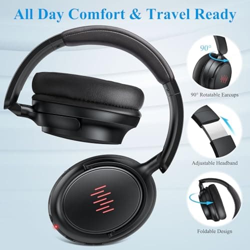 Active Noise Cancelling Headphones Wireless Bluetooth 5.4 Over-Ear ANC Headset for Students Gaming Online Classes Travel Airplane Hi-Res Sound Foldable for Samsung TV QLED iPhone 16 iPad Google Black