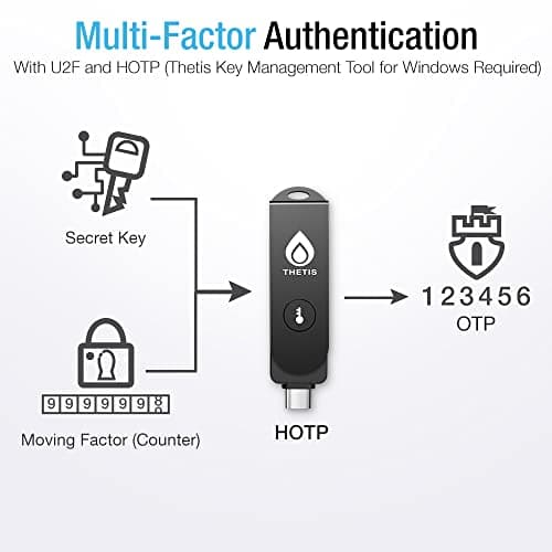 Thetis Pro FIDO2 Security Key, Two Factor Authentication NFC Security Key FIDO 2.0, Dual USB A Ports & Type C for Multi layered Protection (HOTP) in Windows/MacOS/Linux, Gmail, Facebook,Dropbox,Github