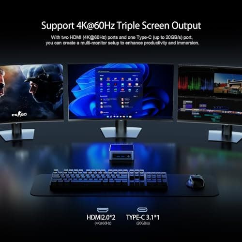 Mini PC AMD Ryzen 5 5625U (6C/12T, Upto 4.3GHz) 16GB DDR4 RAM 512GB NVME SSD, Type-c Mini Computers with Win 11 Pro/3-Screen Display/WiFi 6/BT 5.0/RJ45 LAN/USB 3.0