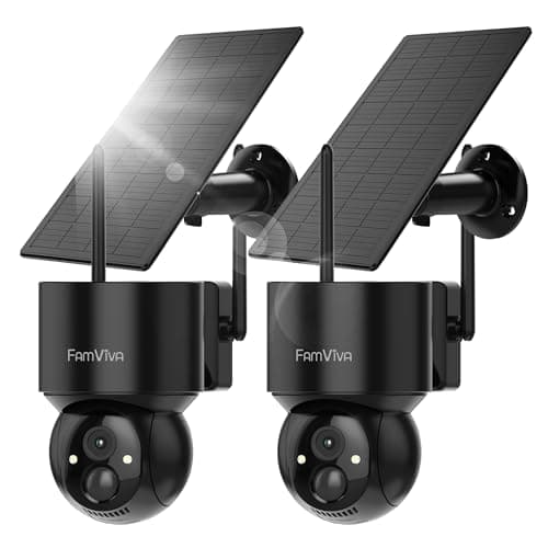 2K Solar Security Cameras Wireless Outdoor, 360°PTZ Battery Powered Cameras for Home Security, 2.4G WiFi Outdoor Camera with Color Night Vision, IP66 Waterproof, Motion Sensor Alarm, Black，2Pack