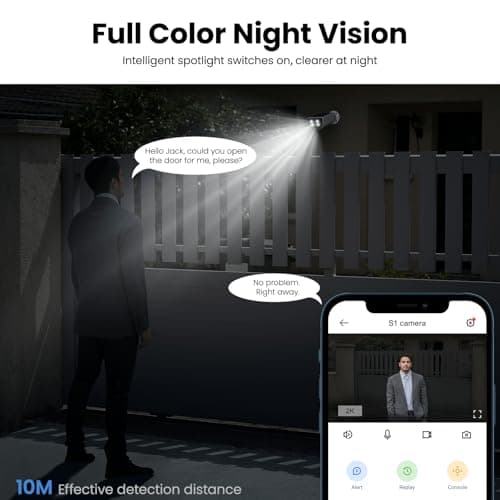 Security Cameras Wireless Outdoor-2.4Ghz WiFi Home Security Cameras with built-in Solar Panel, 2K Color Night Vision, Cloud Storage (optional), PIR Detection, Waterproof, Works with Alexa, S1 2P