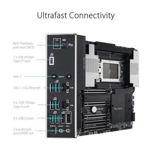 ASUS Pro WS TRX50-SAGE WIFI CEB Workstation motherboard, AMD Ryzen Threadripper PRO 7000 WX,ECC R-DIMM DDR5, 36 power-stage, WiFi 7,PCIe 5.0 x 16,PCIe 5.0 M.2, 10 Gb and 2.5 Gb LAN, multi-GPU support.
