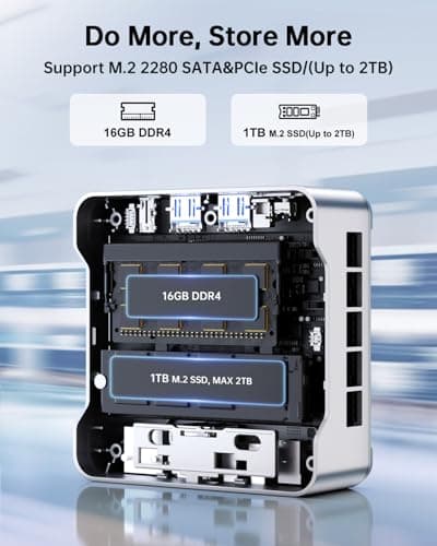 KAMRUI E2 Mini PC, 12th Gen Alder Lake- N97(up to 3.6GHz), 16GB DDR4 RAM 1TB M.2 SSD, Mini Computer Support 4K Display/USB3.0/WiFi/BT/Gigabit Ethernet Mini PC Home/Office