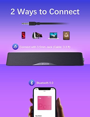 Computer Speakers, HiFi Sound Quality Computer Sound Bar, USB Powered PC Speakers, Bluetooth 5.0 and 3.5mm Aux-in Computer Speakers for Desktop, Laptops, PCs, Phones, Tablets, Xbox, Gaming Speakers