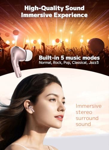 Wireless Earbuds, Bluetooth 5.4 Ear Buds with Multifunctional Touch Screen, ANC/ENC Noise Cancelling Headphones with 48H Playtime, Bass Stereo Sound, for Laptop, Android/iOS, Pad, Rose Gold