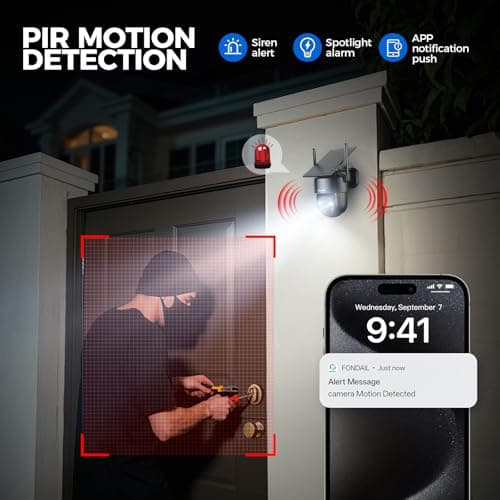 Solar Security Cameras Wireless Outdoor, 2K 360° View Cameras for Home Security, Color Night Vision, AI & PIR Motion Detection, 2-Way Audio, Spotlight Siren Alarm, IP65, SD/Cloud Storage