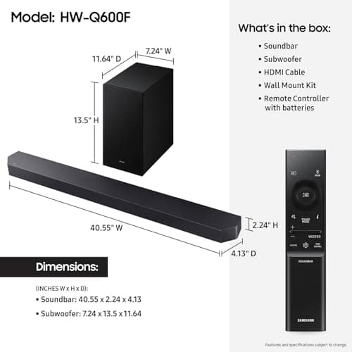 SAMSUNG Q-Series Soundbar HW Q600F 3.1.2 ch Subwoofer (2025 Model) SpaceFit Sound Pro, Q-Symphony, Adaptive Sound