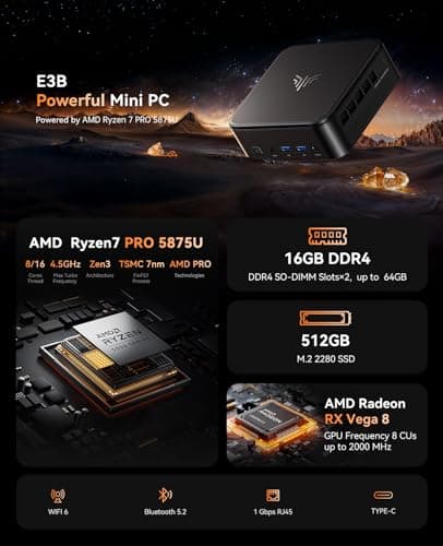KAMRUI Mini PC with AMD Ryzen 7 PRO 5875U, 16GB DDR4 512GB M.2 SSD Mini Computer, Mini Gaming PC with USB Type-C, Desktop Computer Supports Triple 4K Display, WiFi 6, BT 5.2