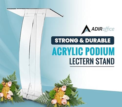 AdirOffice Clear Acrylic Podium, Ideal for use as Pulpits for Churches, Podium Stand for Wedding, or as Acrylic Lectern
