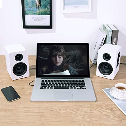 SW208 3" Active Bluetooth 5.0 Bookshelf Speakers – 60W Carbon Fiber Speaker Unit - Built-in 24bit DAC Dynamic 3D Surround Sound 2.0 Computer PC Monitor Gaming (Pair, White)