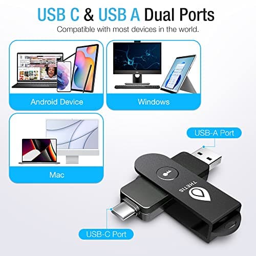 Thetis Pro FIDO2 Security Key, Two Factor Authentication NFC Security Key FIDO 2.0, Dual USB A Ports & Type C for Multi layered Protection (HOTP) in Windows/MacOS/Linux, Gmail, Facebook,Dropbox,Github