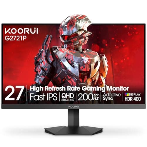 KOORUI 27" 200Hz Gaming Monitor, 1ms Fast IPS Computer Monitor, WQHD (2560 x 1440p) HDR 400 Display, DCI-P3 95% Color Gamut, FreeSync Premium, Adaptive G-Sync, HDMI x 2, DisplayPort, Black