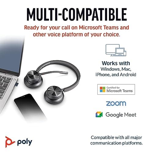 Poly Voyager 4320 UC Wireless Headset & Charge Stand (Plantronics) - Stereo Headphones w/Noise-Canceling Boom Mic - Connect PC/Mac/Mobile via Bluetooth-Works w/Teams (Certified), Zoom-Amazon Exclusive