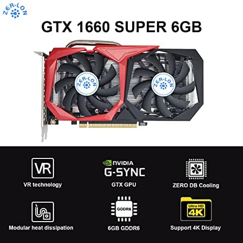 GeForce GTX 1660 Super 6GB Graphics Cards, GDRR6 192Bit PCIE 3.0X16 Computer Gaming Gpu, Dual Freeze Fans Video Card with HDMI/DP/DVI Ports Support 4K and 8K HD