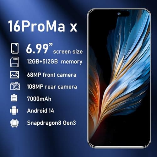 16PROMA X Smartphone New Upgrade 12GB+512GB/6.99" Display 68+108MP Zoom Camera,Tempered Glass Finish, 7000mAh Android 14 Smartphone (Green)