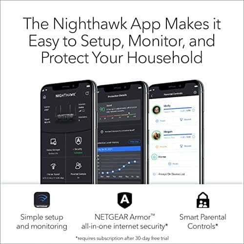 NETGEAR Nighthawk Smart Wi-Fi Router, R6700 - AC1750 Wireless Speed Up to 1750 Mbps | Up to 1500 Sq Ft Coverage & 25 Devices | 4 x 1G Ethernet and 1 x 3.0 USB Ports | Armor Security