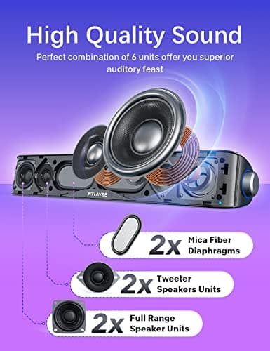 Computer Speakers, HiFi Sound Quality Computer Sound Bar, USB Powered PC Speakers, Bluetooth 5.0 and 3.5mm Aux-in Computer Speakers for Desktop, Laptops, PCs, Phones, Tablets, Xbox, Gaming Speakers