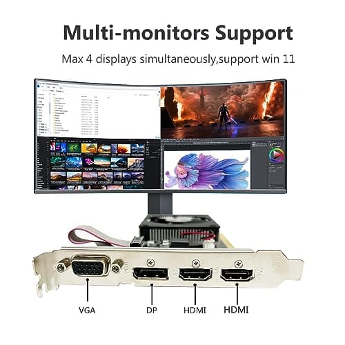 QTHREE GeForce GT 730 4GB DDR3 Low Profile Graphics Card, 2X HDMI, DP, VGA, PCI Express 2.0 x8,Gaming Video Card,Computer GPU for PC