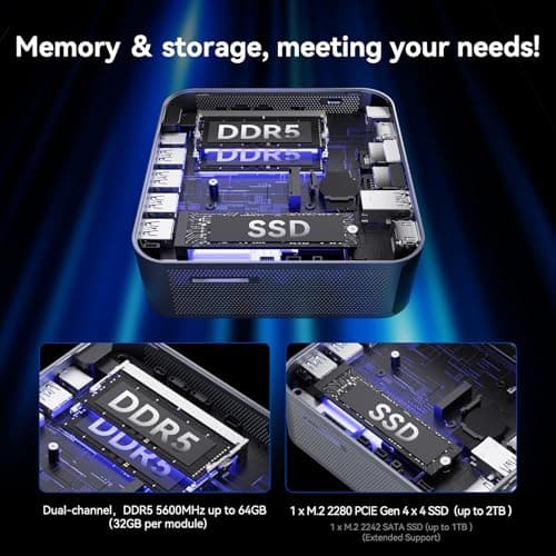 GEEKOM GT1 Mega AI Mini PC, with Intel 14th Gen Ultra 9 185H (Up to 5.1 GHz), 32GB DDR5 2TB M.2 NVMe SSD, Mini Desktop Computers Windows 11 Pro, 2.5G Dual LAN/WiFi 7/BT 5.4/USB4.0/8K/3 Years Warranty
