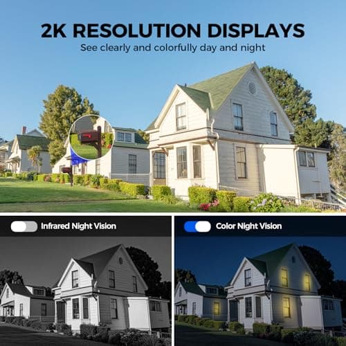Solar Security Cameras Wireless Outdoor, 2K 360° View Cameras for Home Security, Color Night Vision, AI & PIR Motion Detection, 2-Way Audio, Spotlight Siren Alarm, IP65, SD/Cloud Storage
