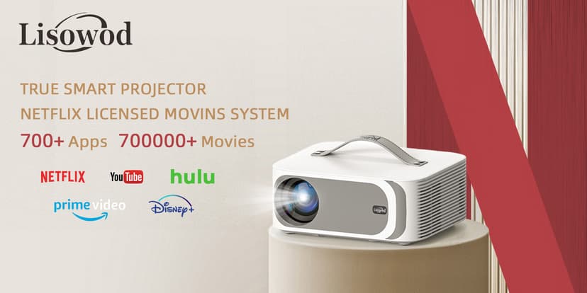 [AI Movin System & 1200 ANSI] Projector-4K with WiFi 6 and Bluetooth, 30W DoIby Audio Netflix-Licensed Projector, One-touch Focus Portable 1080P Outdoor-Projector, Lisowod Smart Proyector with HDR10+