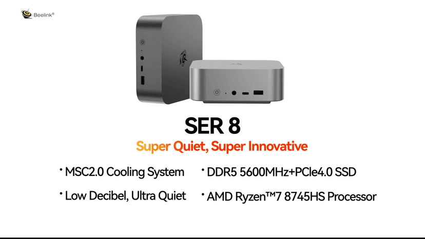 Beelink SER8 Mini PC, AMD Ryzen 7 8745HS (8C/16T up to 4.9GHz), 32GB DDR5 RAM 1TB PCIe4.0 SSD, Mini Computer Support 4K@144Hz, Triple Display, WiFi6, BT5.2, HDMI+DP, USB4