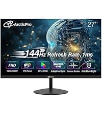 24inch Computer Monitor, FHD 1080p, 144Hz Office and Gaming Monitor, IPS, Adaptive Sync, 110% sRGB, 1ms, 3-Sided Frameless, Ultra Slim, VESA Mountable, Anti-Blue Light Design, HDMI, DP