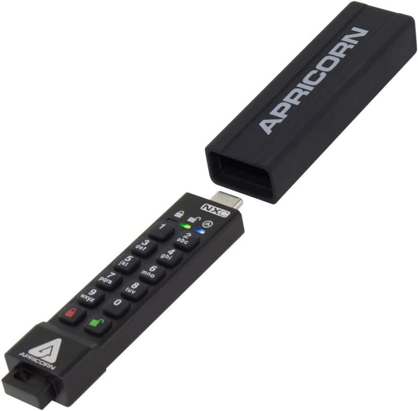 Apricorn 128GB Aegis Secure Key 3 NXC 256-Bit Hardware-Encrypted USB 3.2 Type C Flash Drive, FIPS 140-3 Level 3 Validated (ASK3-NXC-128GB), Black