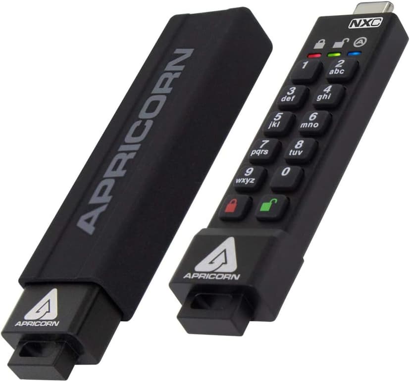 Apricorn 128GB Aegis Secure Key 3 NXC 256-Bit Hardware-Encrypted USB 3.2 Type C Flash Drive, FIPS 140-3 Level 3 Validated (ASK3-NXC-128GB), Black