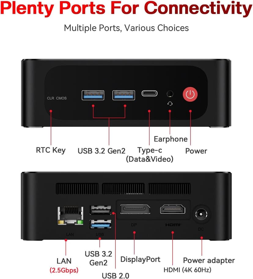 Beelink SER5 Mini PC, AMD Ryzen 7 5825U(Up to 4.5GHz) 8C/16T, Mini Desktop Computer 32GB DDR4 RAM 500GB NVMe SSD, Mini Gaming PC 4K@60Hz Output/BT5.2/WiFi 6 for Office/Gaming/Home