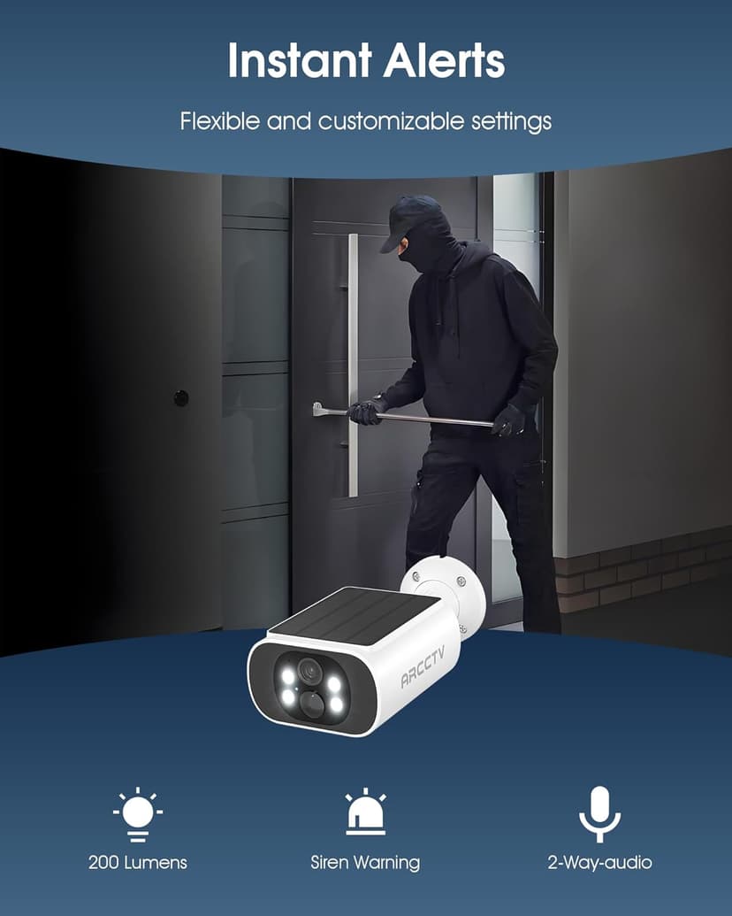 Solar Security Camera Outdoor Wireless, 4MP Battery Powered Home Surveillance Camera with Embedded Solar Panel, PIR Motion Sensor, 2.4G/5G Dual Band WiFi (2 Pack)