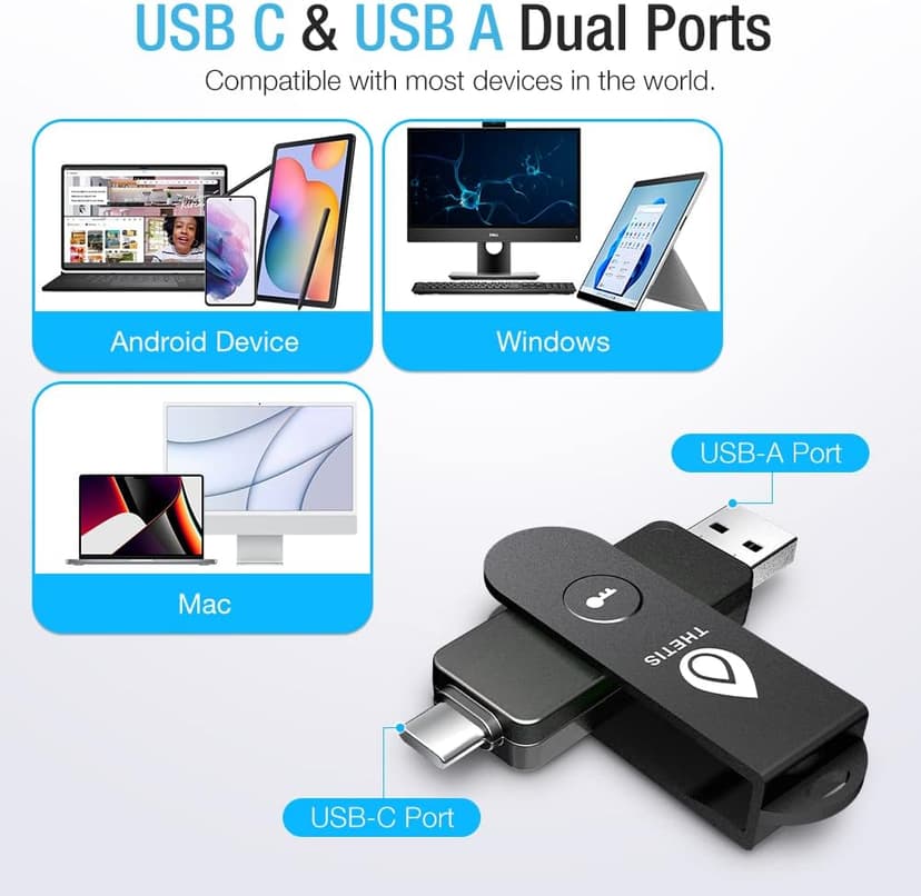 Thetis Pro FIDO2 Security Key, Two Factor Authentication NFC Security Key FIDO 2.0, Dual USB A Ports & Type C for Multi layered Protection (HOTP) in Windows/MacOS/Linux, Gmail, Facebook,Dropbox,Github