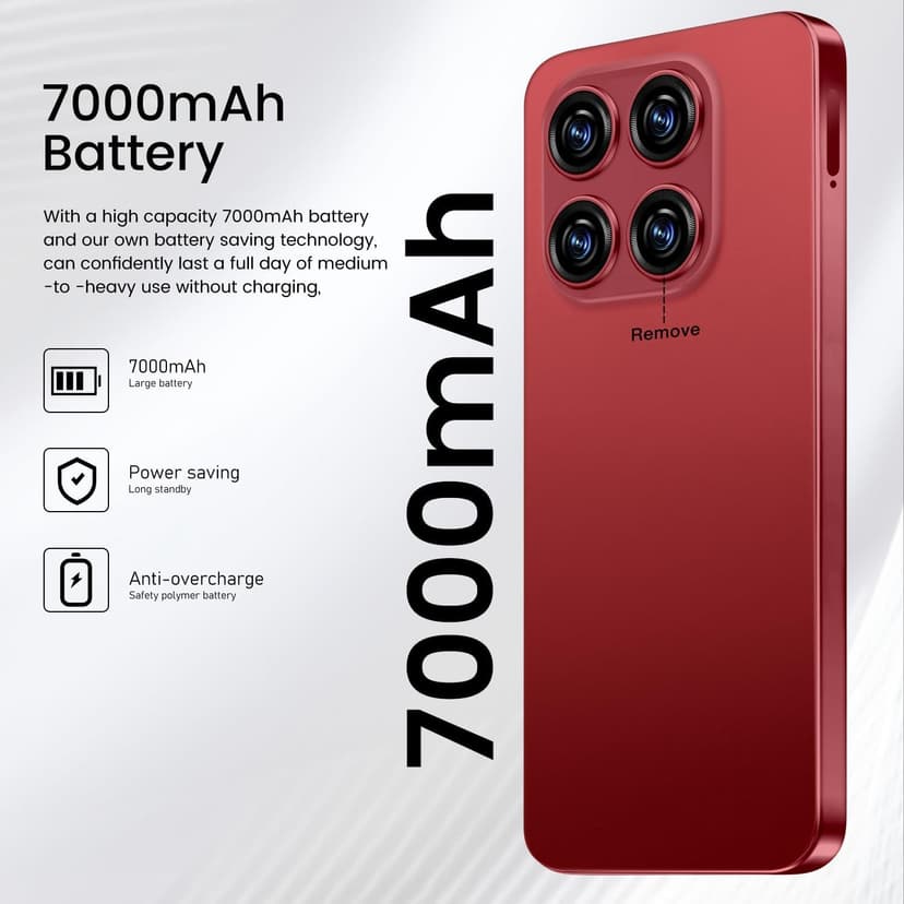16 Ultra Smartphone Unlocked Cell Phone,6.99" HD Screen Unlocked Phone,8+256GB Android 13 with 128GB Memory Card,Face ID/Dual SIM/5G/Fingerprint Button Unlock/Photos/GPS (Wine Red, 8+256)