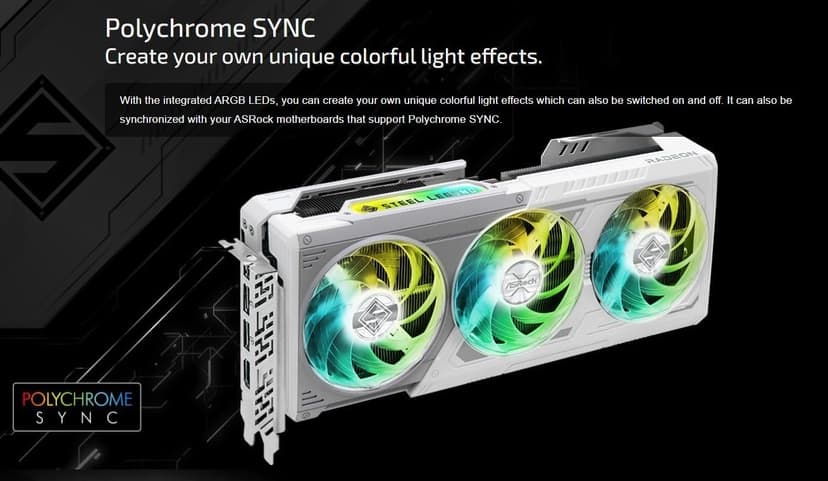 ASRock AMD Radeon RX 9070 XT Steel Legend 16GB White GPU 20Gbps GDDR6 256Bit (3rd Gen RT 2nd Gen AI Accelerators) PCIe5.0 800W 2x8-pin Triple Fan DP2.1a HDMI2.1b Graphics Card 2.9 Slot