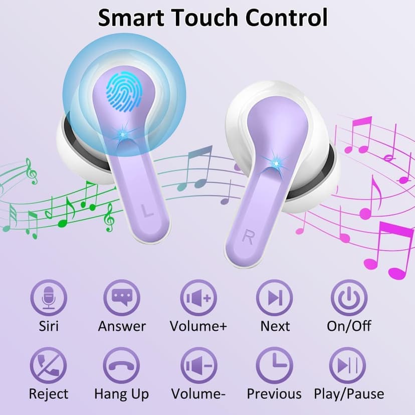 Wireless Earbuds, 2025 Bluetooth 5.4 Headphones NEW Ear Buds 40H Bass Stereo in-Ear Earphones ENC Noise Cancelling Earbuds with 4 HD Mic, USB-C LED Display IP7 Waterproof Sport Headset for Android iOS