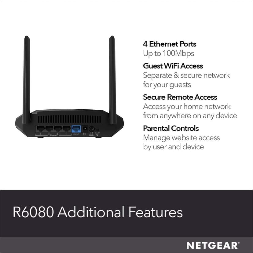 NETGEAR WiFi Router (R6080) - AC1000 Dual Band Wireless Speed (up to 1000 Mbps) | Up to 1000 sq ft Coverage & 15 devices | 4 x 10/100 Fast Ethernet ports | 5 GHz