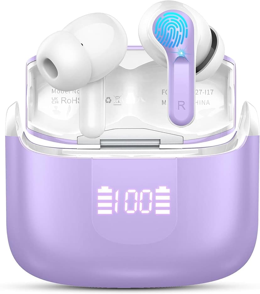 Wireless Earbuds, 2025 Bluetooth 5.4 Headphones NEW Ear Buds 40H Bass Stereo in-Ear Earphones ENC Noise Cancelling Earbuds with 4 HD Mic, USB-C LED Display IP7 Waterproof Sport Headset for Android iOS