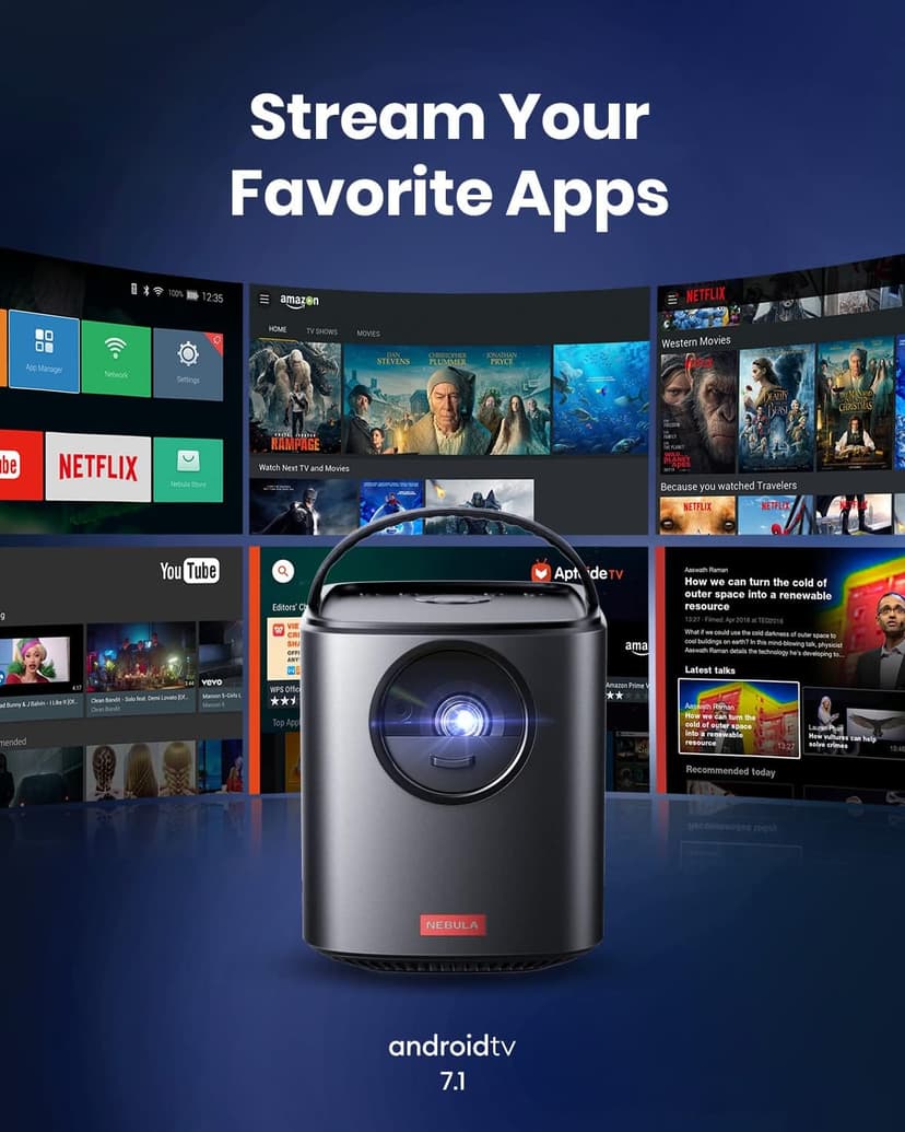 NEBULA by Anker Mars II Pro 500 ANSI Lumen Portable Projector, Native 720P, 40-100 Inch Image TV Projector, Movie Projector with WiFi and Bluetooth, 3Hr Video Playtime, Watch Anywhere