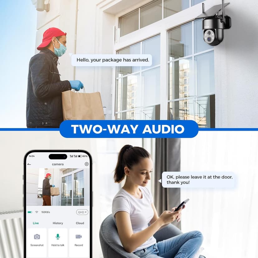 Solar Security Cameras Wireless Outdoor, 2K 360° View Cameras for Home Security, Color Night Vision, AI & PIR Motion Detection, 2-Way Audio, Spotlight Siren Alarm, IP65, SD/Cloud Storage