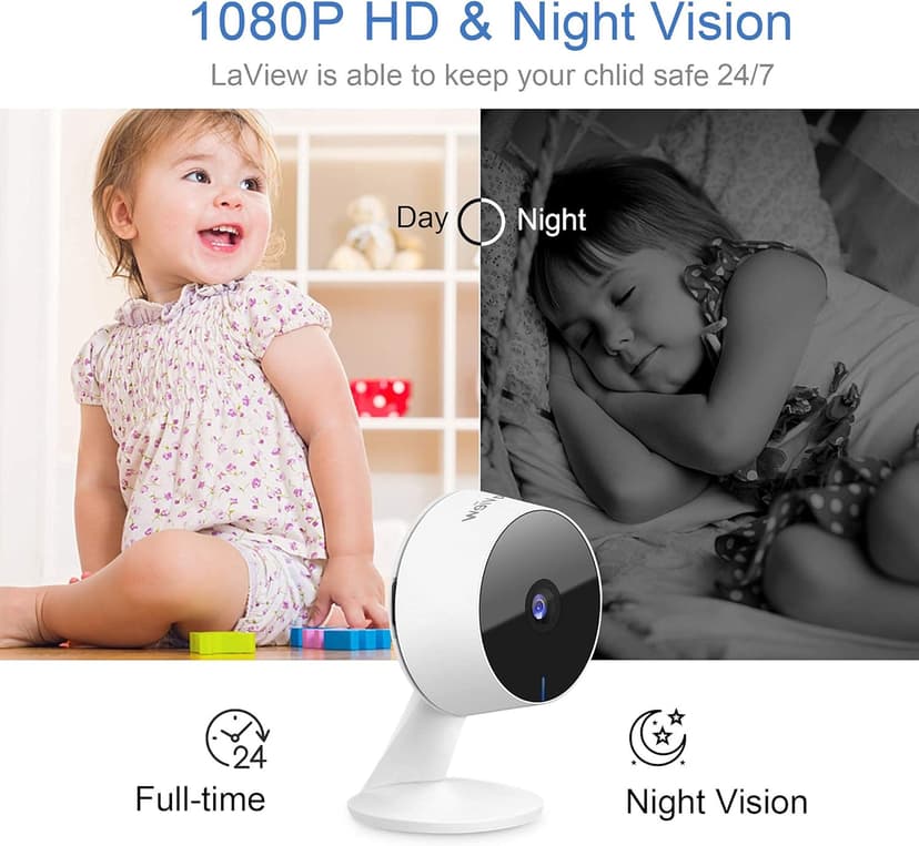 LaView Security Cameras 4pcs, Home Security Camera Indoor 1080P, Wi-Fi Cameras Wired for Pet, Motion Detection, Two-Way Audio, Night Vision, Phone App, Works with Alexa, iOS & Android & Web Access