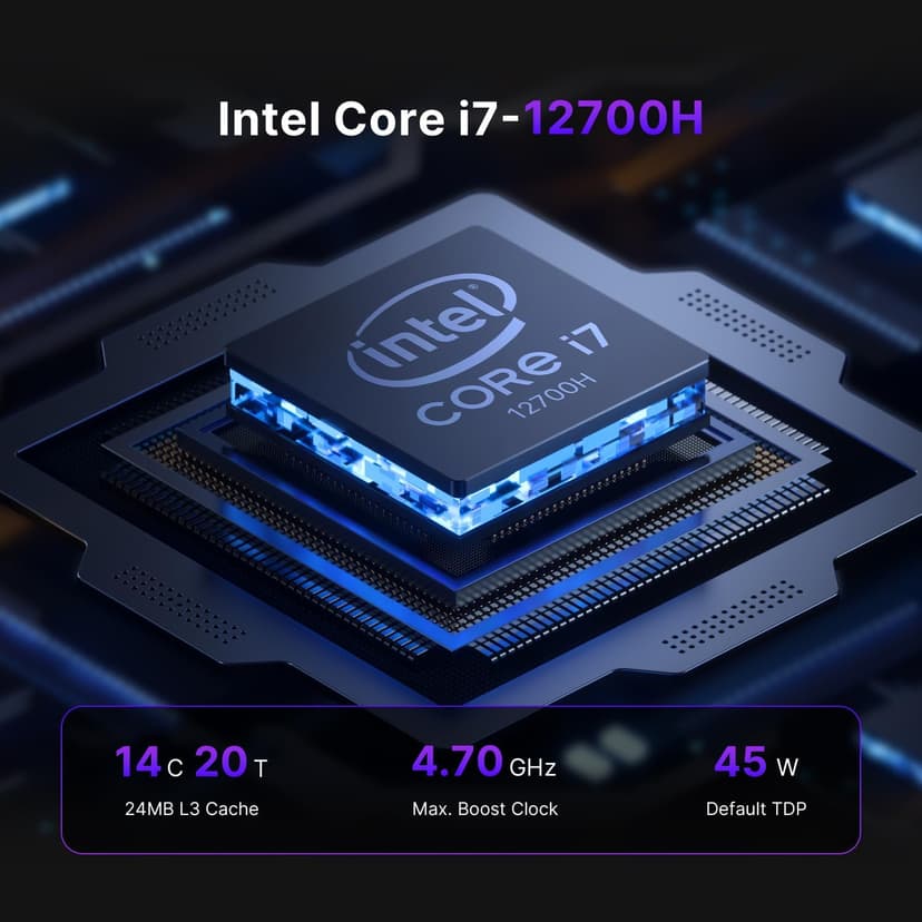 P2 Mini PC with Thunderbolt 4, Intel i7 Desktop Computers 12700H (14 Cores/20 Threads, up to 4.7GHz) 32GB DDR5 RAM, 512GB NVMe SSD, Triple Display, WiFi 6E, BT 5.2 for Home & Office