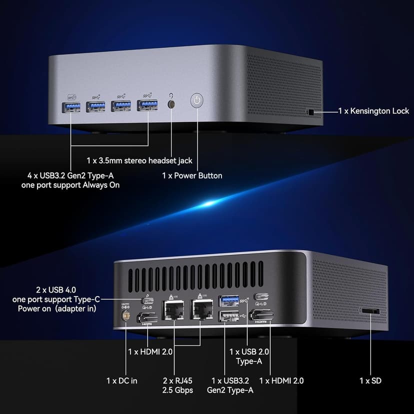 GEEKOM GT1 Mega AI Mini PC, with Intel 14th Gen Ultra 9 185H (Up to 5.1 GHz), 32GB DDR5 2TB M.2 NVMe SSD, Mini Desktop Computers Windows 11 Pro, 2.5G Dual LAN/WiFi 7/BT 5.4/USB4.0/8K/3 Years Warranty